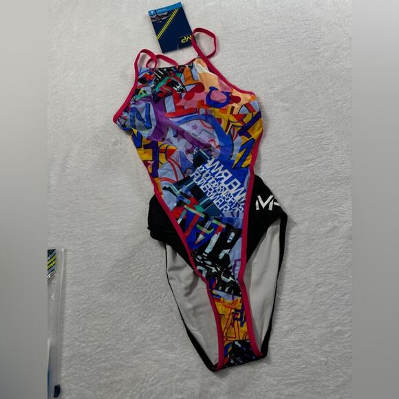 Michael Phelps  training swimsuit size 24 charm city L black dark pink - Picture 1 of 3